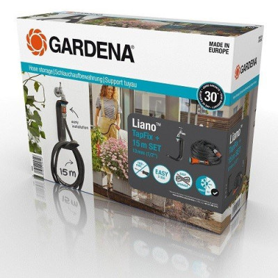 Набір шланг GARDENA Liano садовий текстильний 13 мм 1/2" 15 м із тримачем TapFix(18595-20.000.00)