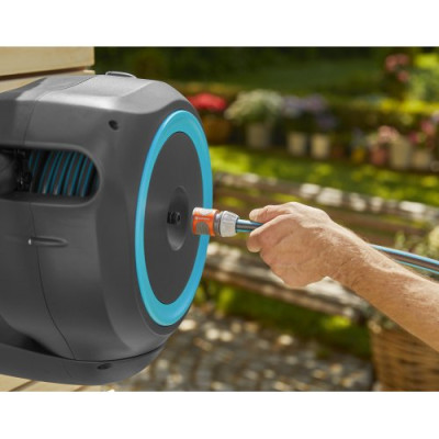 Катушка настенная Gardena RollUp S бирюзовая + набор для полива 15 м