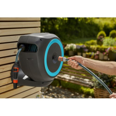 Катушка настенная Gardena RollUp S бирюзовая + набор для полива 15 м
