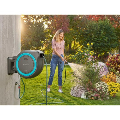 Катушка настенная Gardena RollUp L бирюзовая + набор для полива 30 м