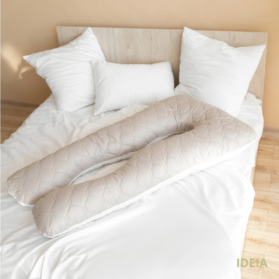 Подушка П-подібна для сну та відпочинку стьобана IDEIA 140х75х20 см, U-shape, з наволочкою на блискавці, антиалергенна, сіро/біла ( 8-33724*001 )