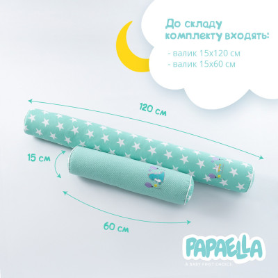 Бортик захисний мультифункціональний в ліжечко ТM PAPAELLA 60х15 см, 120х15 см зірка/горошок м'ята ( 8-34533*003 ) Бортик захисний мультифункціональний в ліжечко ТM PAPAELLA 60х15 см, 120х15 см зірка/горошок м'ята ( 8-34533*003 )