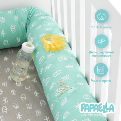 Бортик захисний мультифункціональний в ліжечко ТM PAPAELLA 60х15 см, 120х15 см корона м'ята/беж ( 8-34533*004 ) Бортик захисний мультифункціональний в ліжечко ТM PAPAELLA 60х15 см, 120х15 см корона м'ята/беж ( 8-34533*004 )