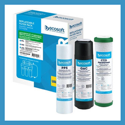 Улучшенный комплект картриджей Ecosoft 1-2-3 для фильтров обратного осмоса с функцией экономии воды