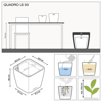 Вазон Lechuzа Quadro Premium LS 50, кофе-металлик