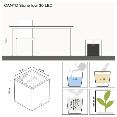 Вазон CANTO Stone 30 low Led (графіт) Вазон CANTO Stone 30 low Led (графіт)