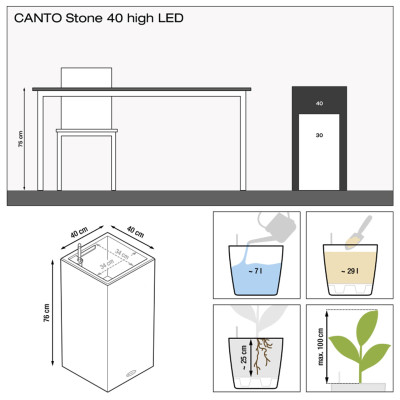 Вазон CANTO Stone 40 high LED (графіт) Вазон CANTO Stone 40 high LED (графіт)
