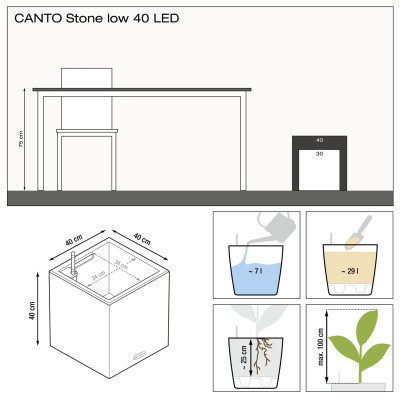 Вазон CANTO Stone 40 low LED (графіт) Вазон CANTO Stone 40 low LED (графіт)
