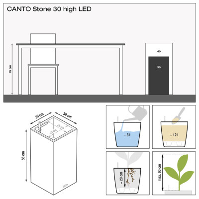 Вазон CANTO Stone 30 high Led (кварцовий білий) Вазон CANTO Stone 30 high Led (кварцовий білий)
