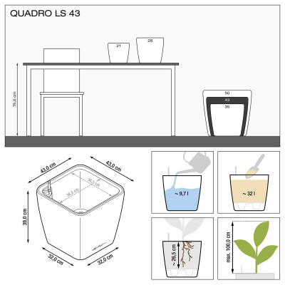 Вазон Lechuzа Quadro Premium LS 43, серо-коричневый