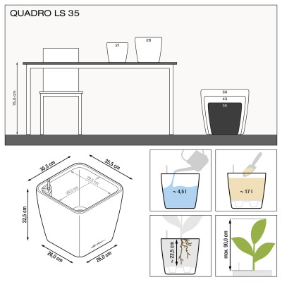 Вазон Lechuzа Quadro Premium LS 35, сіро-коричневий Вазон Lechuzа Quadro Premium LS 35, сіро-коричневий
