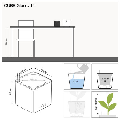 Вазон Lechuza Cube Glossy 14, білий Вазон Lechuza Cube Glossy 14, білий