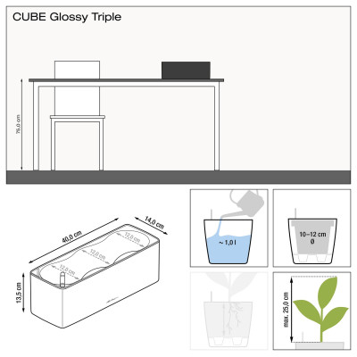 Вазон Lechuza Cube Glossy Triple 40, білий