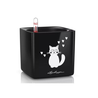 Вазон Lechuza Cube Glossy Cat 4, чорний блискучий
