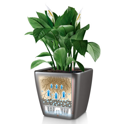 Вазон Lechuza Quadro Premium LS 28, серо-коричневый