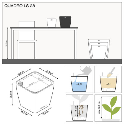 Вазон Lechuza Quadro Premium LS 28, серо-коричневый