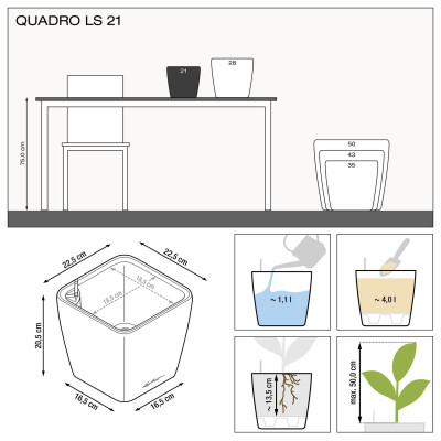 Вазон Lechuza Quadro Premium LS 21, кофе-металлик