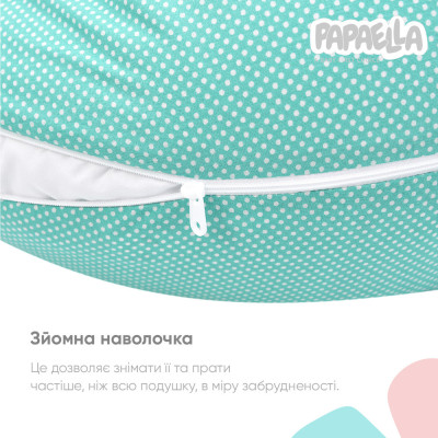 Подушка для вагітних та годування ТМ PAPAELLA 30х190 см з карабіном горошок м'ята ( 8-31885*002 ) Подушка для вагітних та годування ТМ PAPAELLA 30х190 см з карабіном горошок м'ята ( 8-31885*002 )