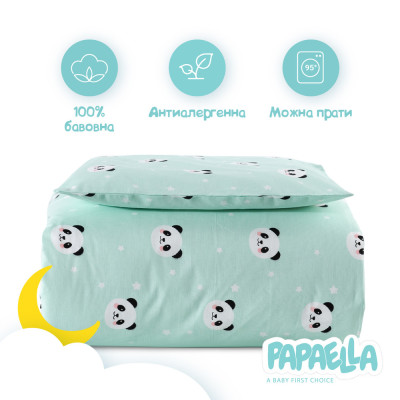Комплект постільної білизни Панда в ліжечко ТМ PAPAELLA м'ята ( 8-33346*001 ) Комплект постільної білизни Панда в ліжечко ТМ PAPAELLA м'ята ( 8-33346*001 )